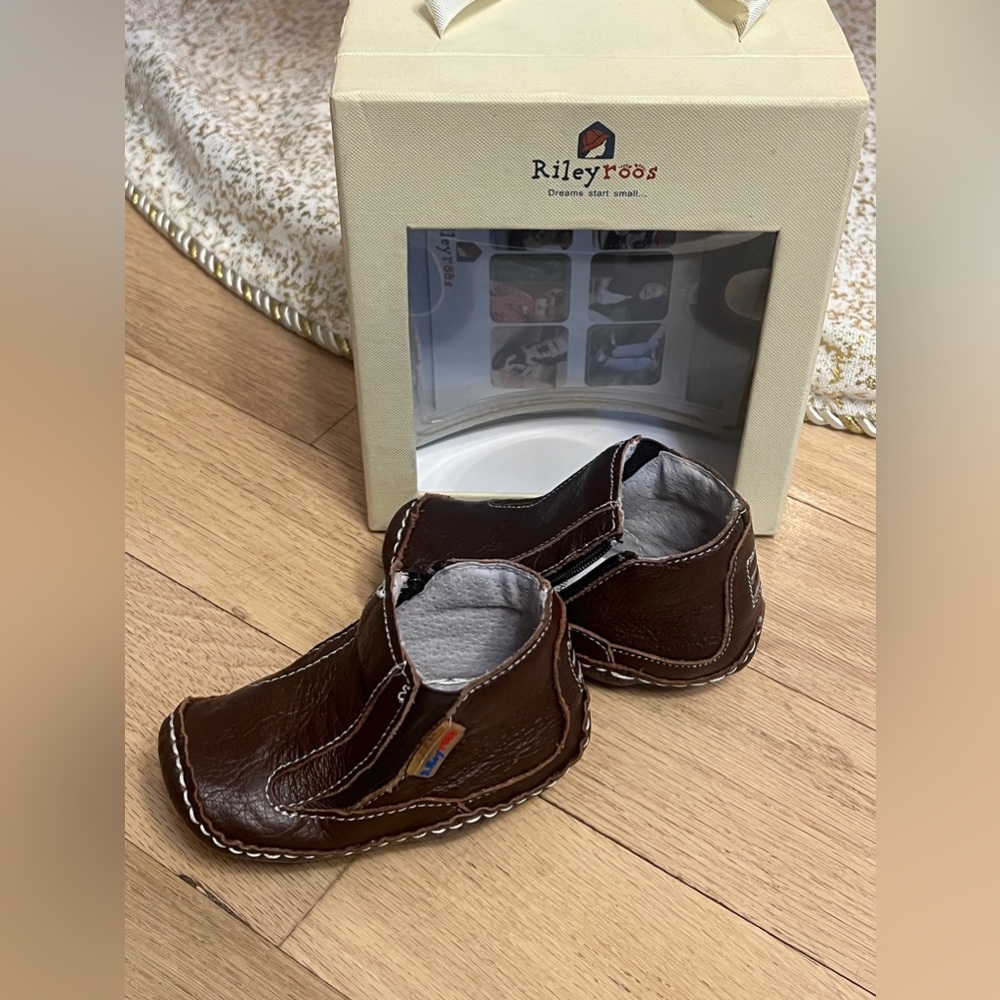 Boys RileyRoos Boots Booties, Style Kane, Bark Color, Size 6-12M